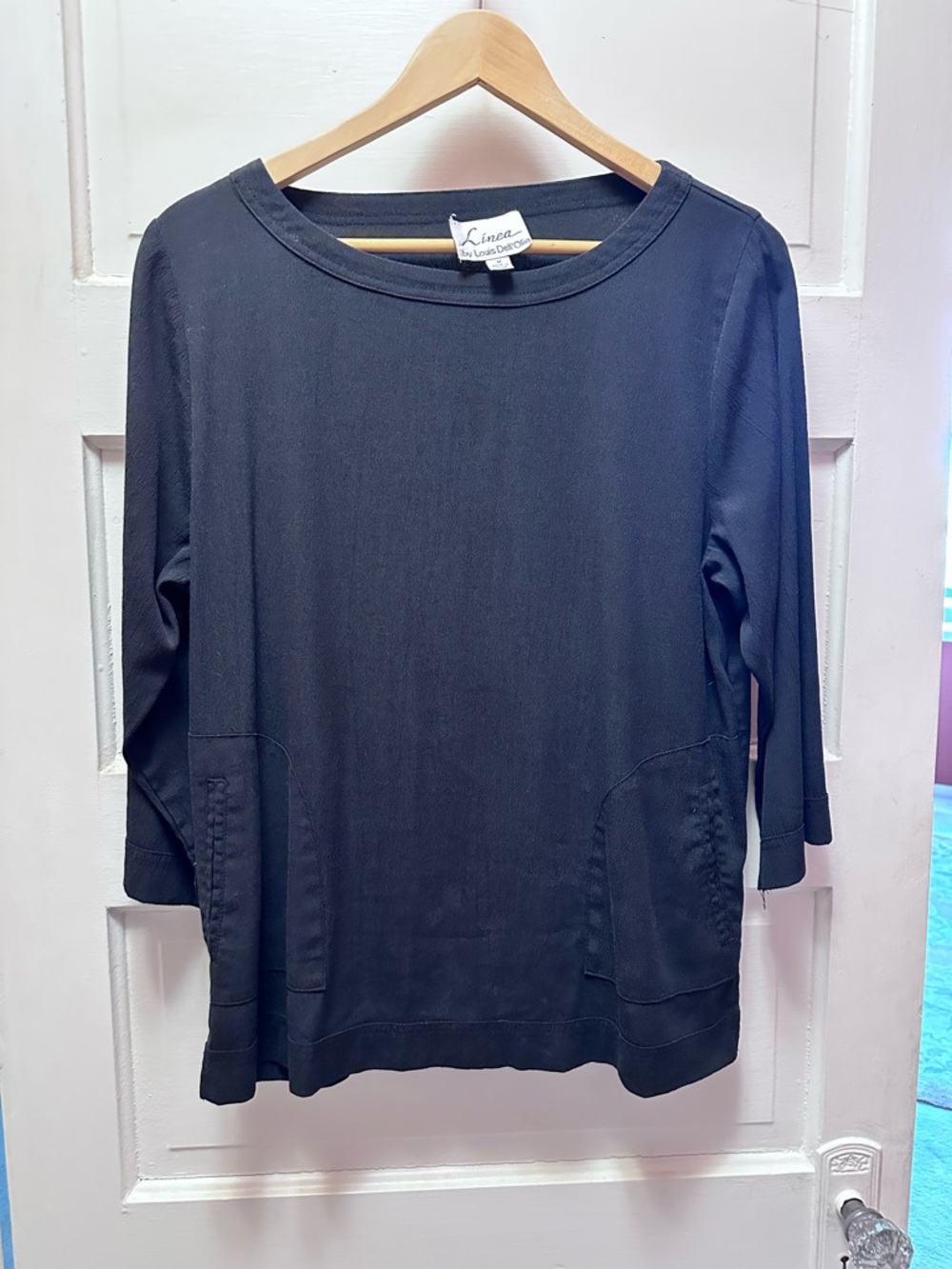 Linea by Louis Dell'Olio Black Scoop Neck Long Sleeve Top